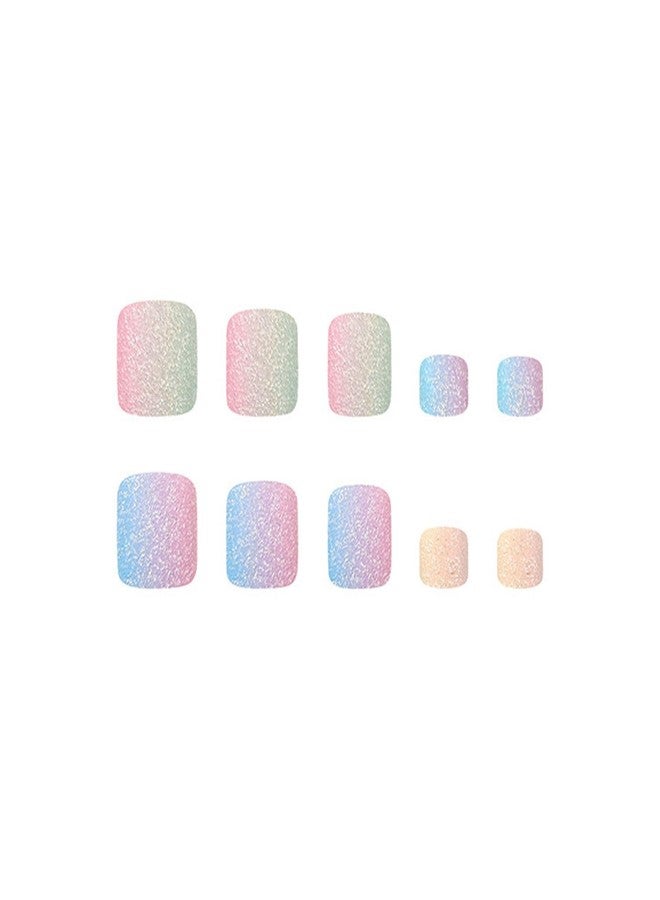 SINHOT Colorful Press onToenails Matte Fake Toe Nails Glue on Toenails Rainbow Acrylic Toe Fake Nails Supplies False Toenails Art with Design Full Cover Press-on Sparkly ToeNails DIY 24pcs - Image 2